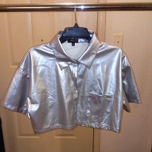 Silver Metallic Cropped Shirt
